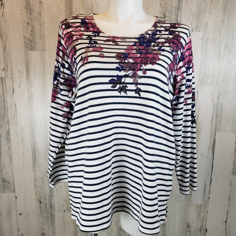 Quacker Factory Striped Floral Women's Top Size 2X